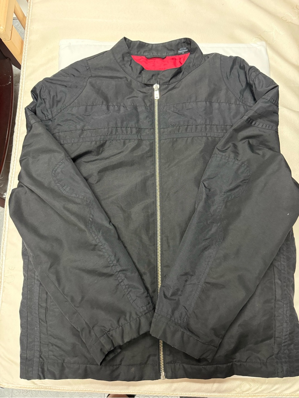 Kenneth Cole Reaction Black Moto Racer Jacket Red Lining Sz M